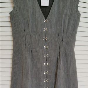 INTERMIX gray and black striped midi dress